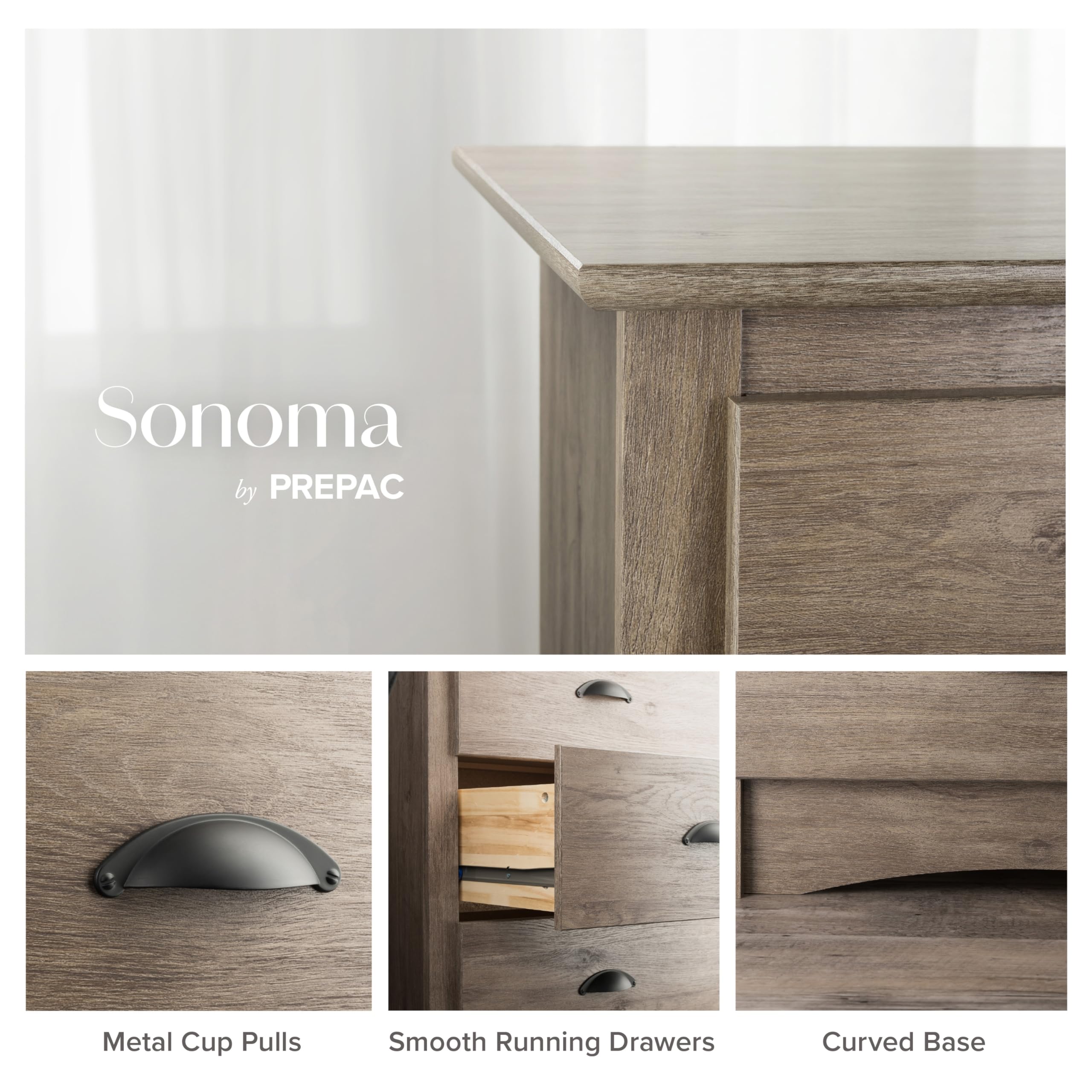 Prepac Sonoma 8-Drawer Double Dresser - Wide Chest of Drawers for Bedroom Furniture, Clothes Storage & Organization (Drifted Gray, 59