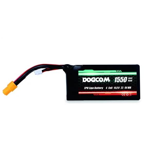 DOGCOM 100C 4S 14.8V 1550mAh LiPo Battery with XT60 Connector - High Performance RC Drone, Airplane & Helicopter Battery for Long Flight Time