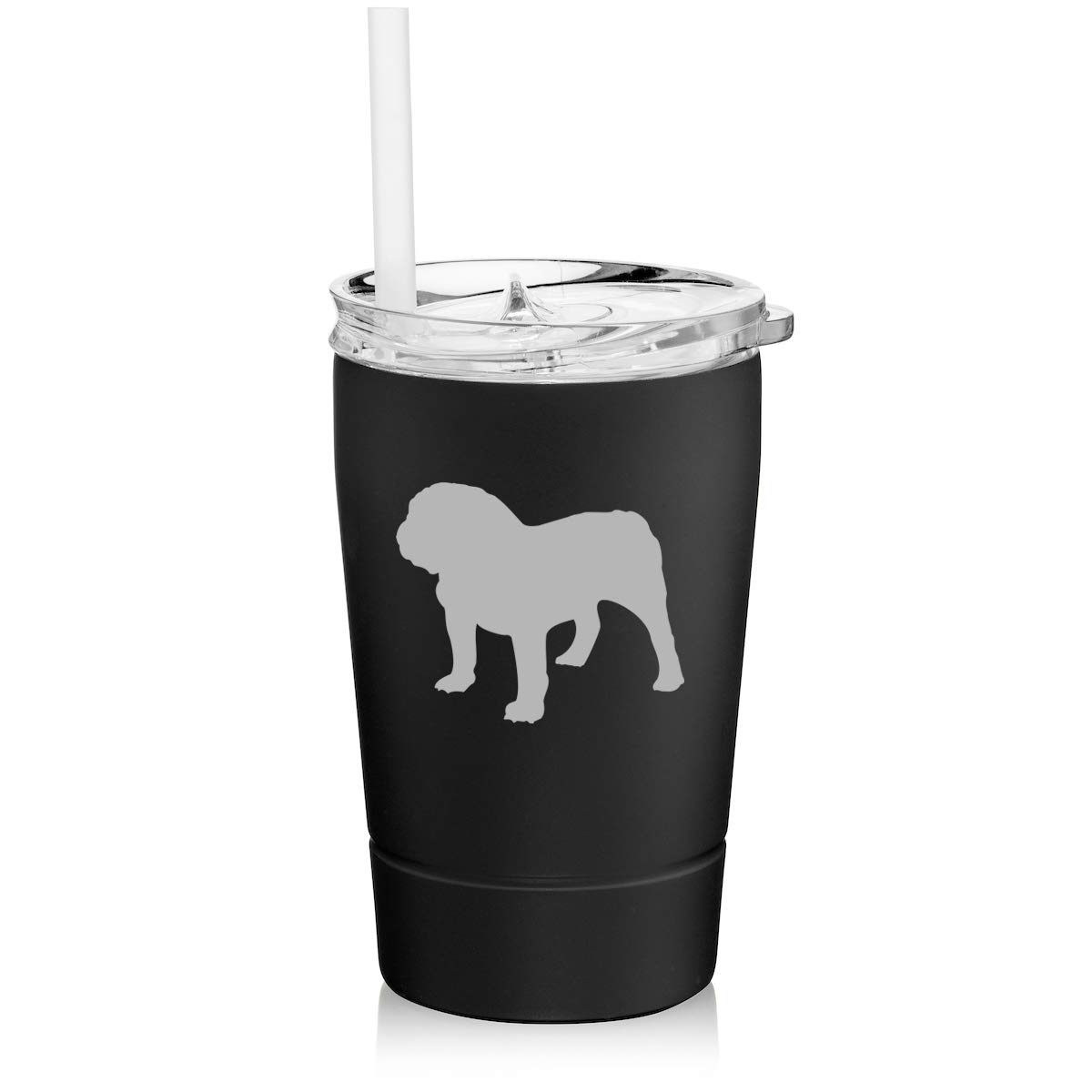 12 oz Stainless Steel Vacuum Insulated Tumbler - Double Wall Insulated Coffee Travel Mug with Straw & Lid - Keeps Hot/Cold for Hours - Bulldog Design (Black) - Perfect for Office, Gym, Hiking & Outdoor Activities