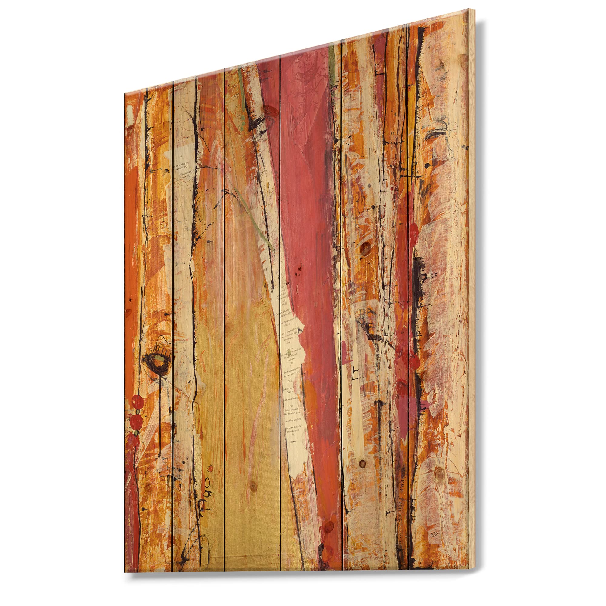 Orange Glam Natural Wood Farmhouse Wall Decor - Large Floral Wood Wall Art Panel Printed on Pine Wood - Rustic Home Decor for Living Room, Bedroom & Office