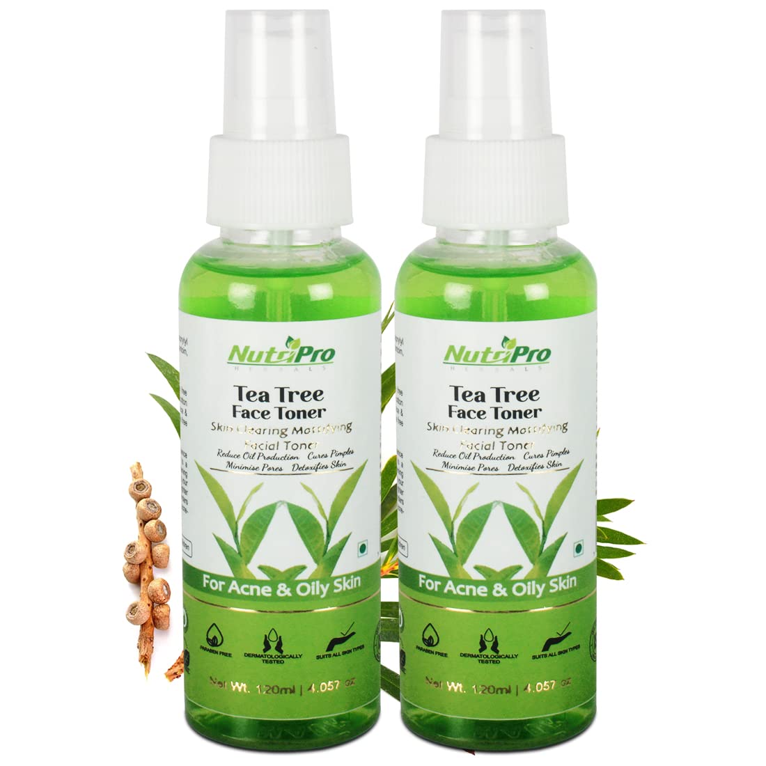 NutriPro Tea Tree Facial Toner for Acne & Oily Skin - Sulfate Free, Paraben Free Mattifying Toner 240ml (2 Pack) | Refreshes & Purifies Skin, Reduces Breakouts | Perfect for Daily Skincare Routine & Post-Workout Cleansing