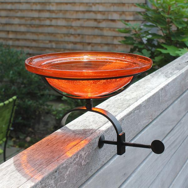 Handmade Mandarin Crackle Glass Birdbath Bowl - Outdoor Garden Decoration for Birds & Wildlife - Perfect for Patio, Yard & Backyard Bird Watching
