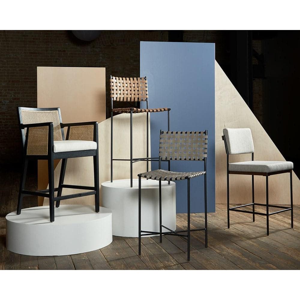 Antonia Bar Stool - Ebony Wood with Savile Flax Upholstery - Perfect for Kitchen Islands, Home Bars & Modern Dining Areas
