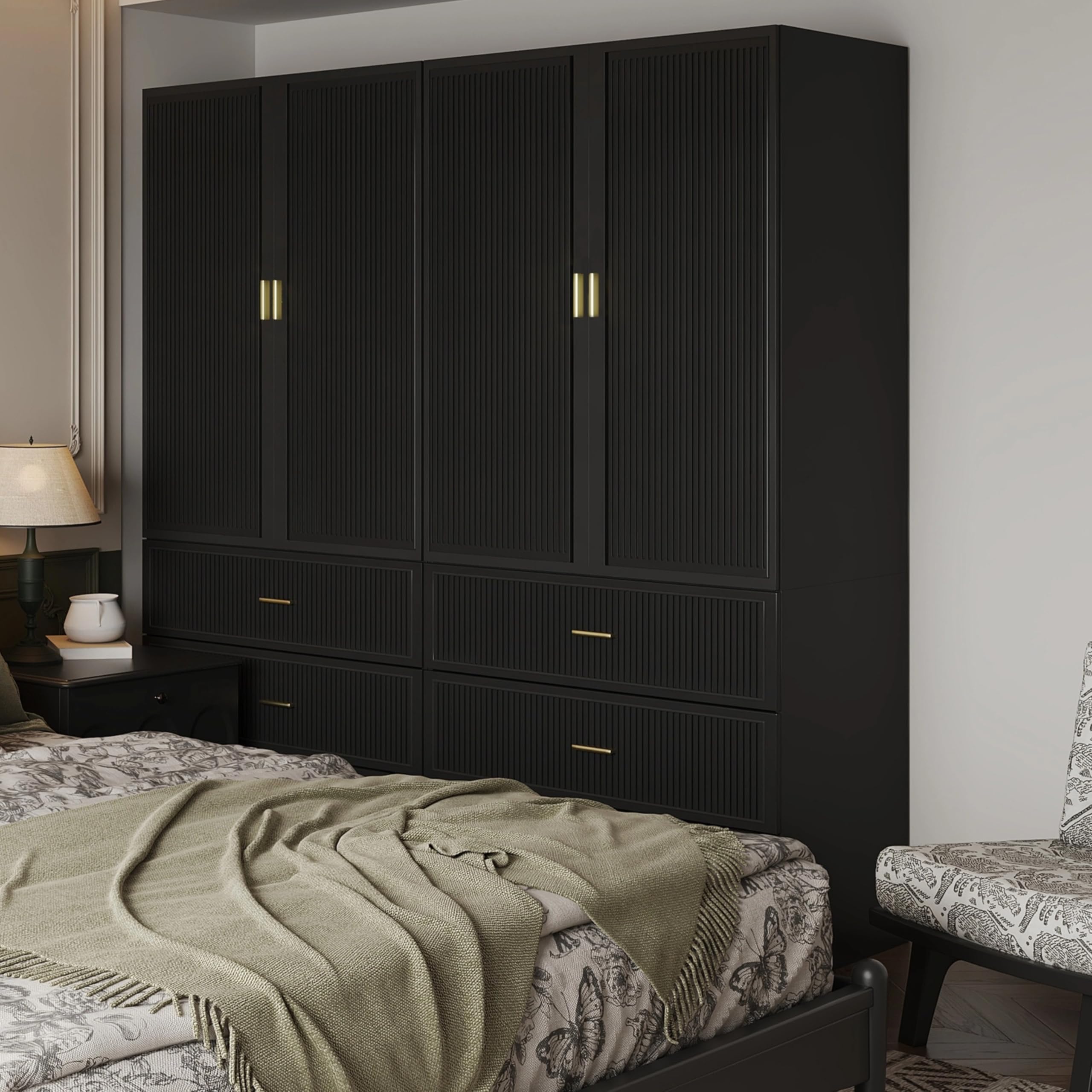 2 Door Armoire Wardrobe Closet with Drawers - Black Large Capacity Storage Closet with Hanging Rod & 3 Drawers for Bedroom Organization | Perfect for Bedrooms, Guest Rooms & Dorm Storage