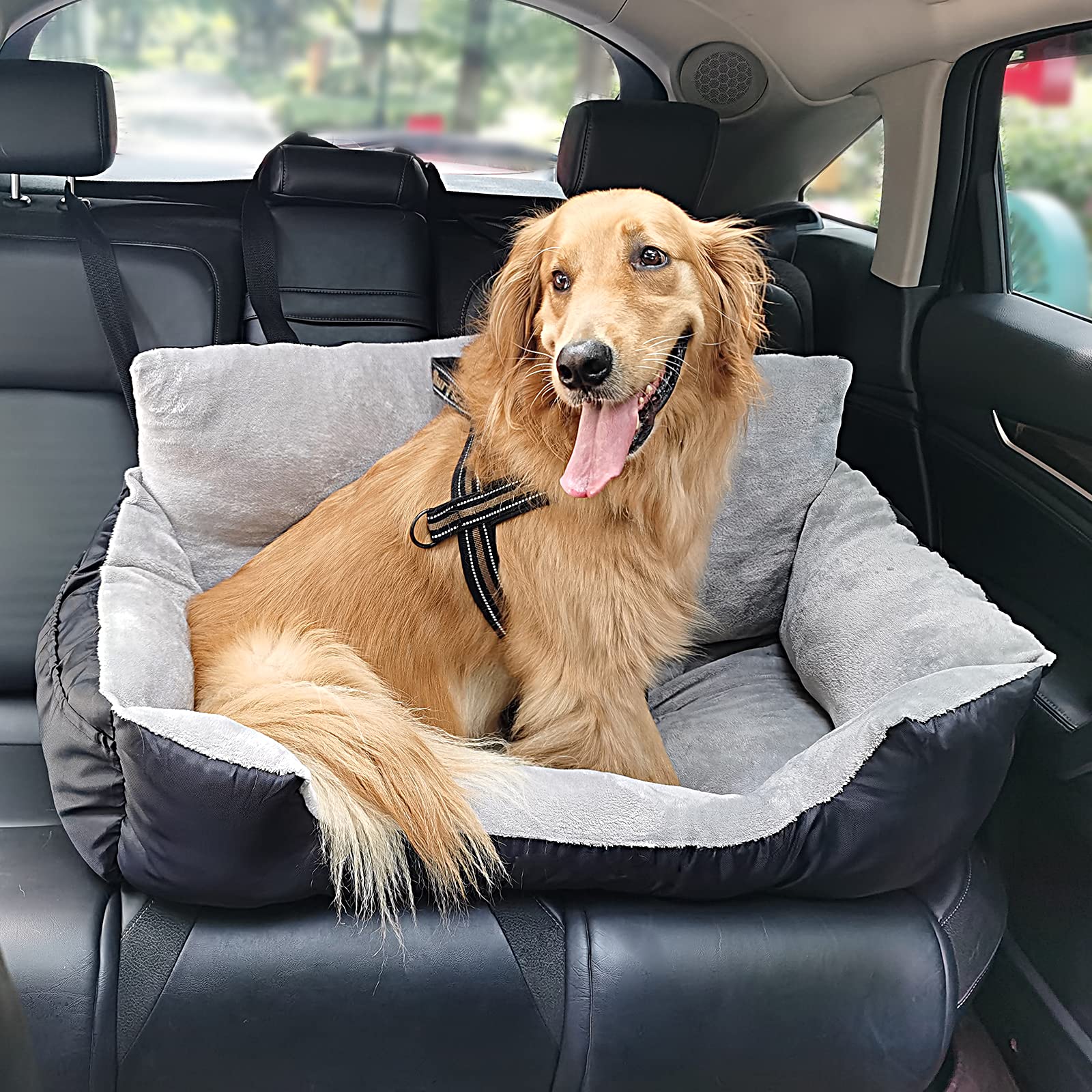 FAREYY Dog Car Seat for Small, Medium & Large Dogs (Up to 25-65 lbs) - Pet Booster Travel Safety Seat with Storage Pocket, Clip-On Leash & Washable Plush Bed - Perfect for Road Trips, Vet Visits & Daily Commutes