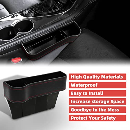 Alpha Rider Car Seat Organizer with Cup Holder - 2PCS Black PU Leather Front Seat Gap Filler & Console Side Storage Box for Phone, Wallet, Keys, Cards - Perfect for Road Trips, Commuting & Family Travel Accessories