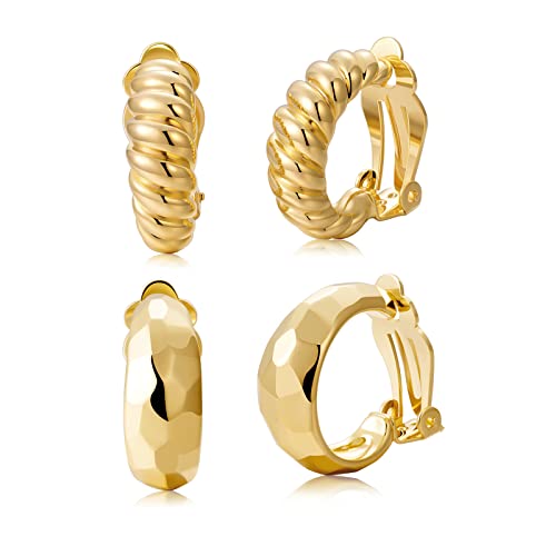 *2 Pairs 14K Gold Clip Hoops