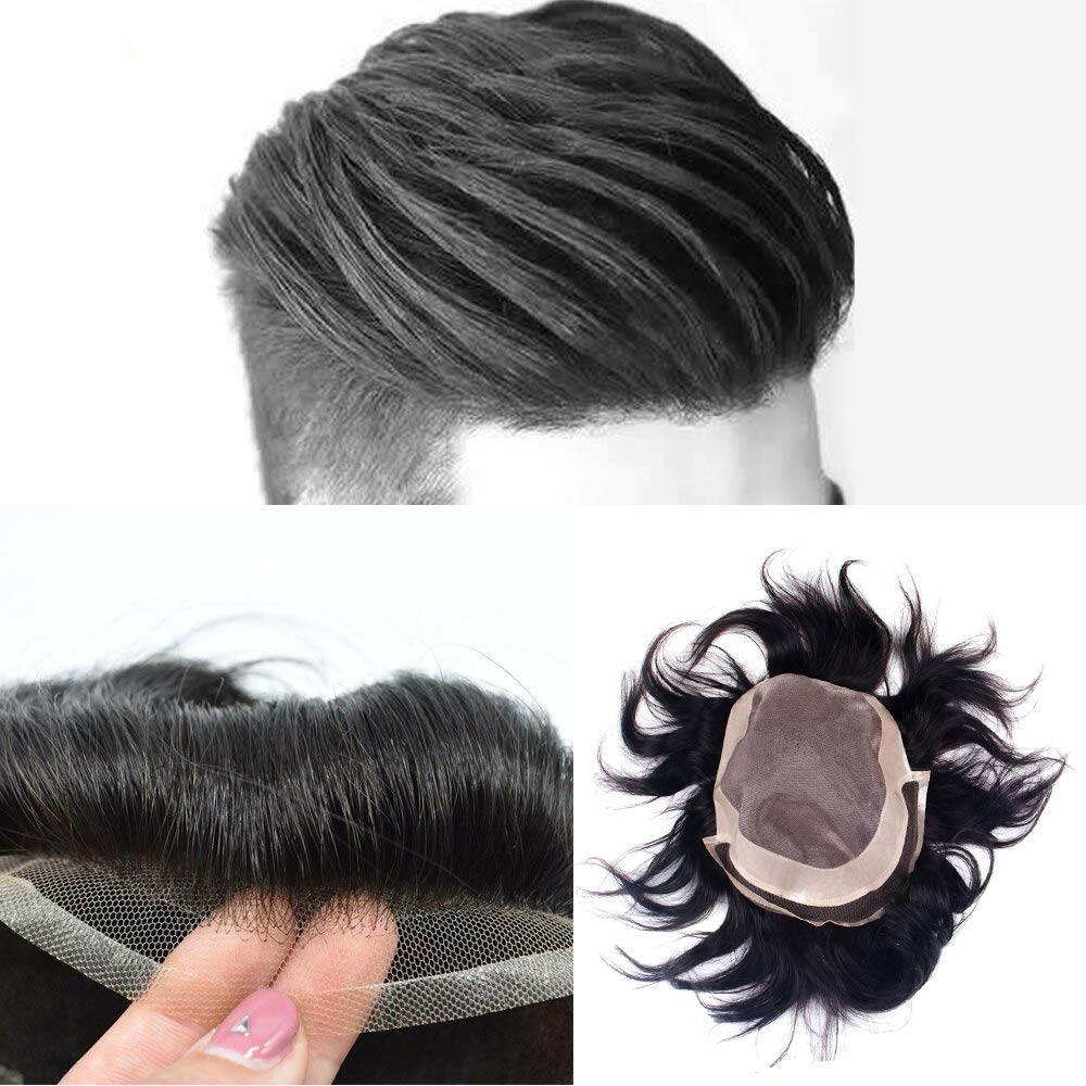 Premium Ekan Human Hair Men's Wig & Toupee - 10x7 Inch Natural Black Brown Hair Patch for Men & Boys - Includes Free Tape & 3 Clips - 30g Front Lace Wig (Pack of 1) - Perfect for Hair Loss Solutions, Cosplay & Daily Wear