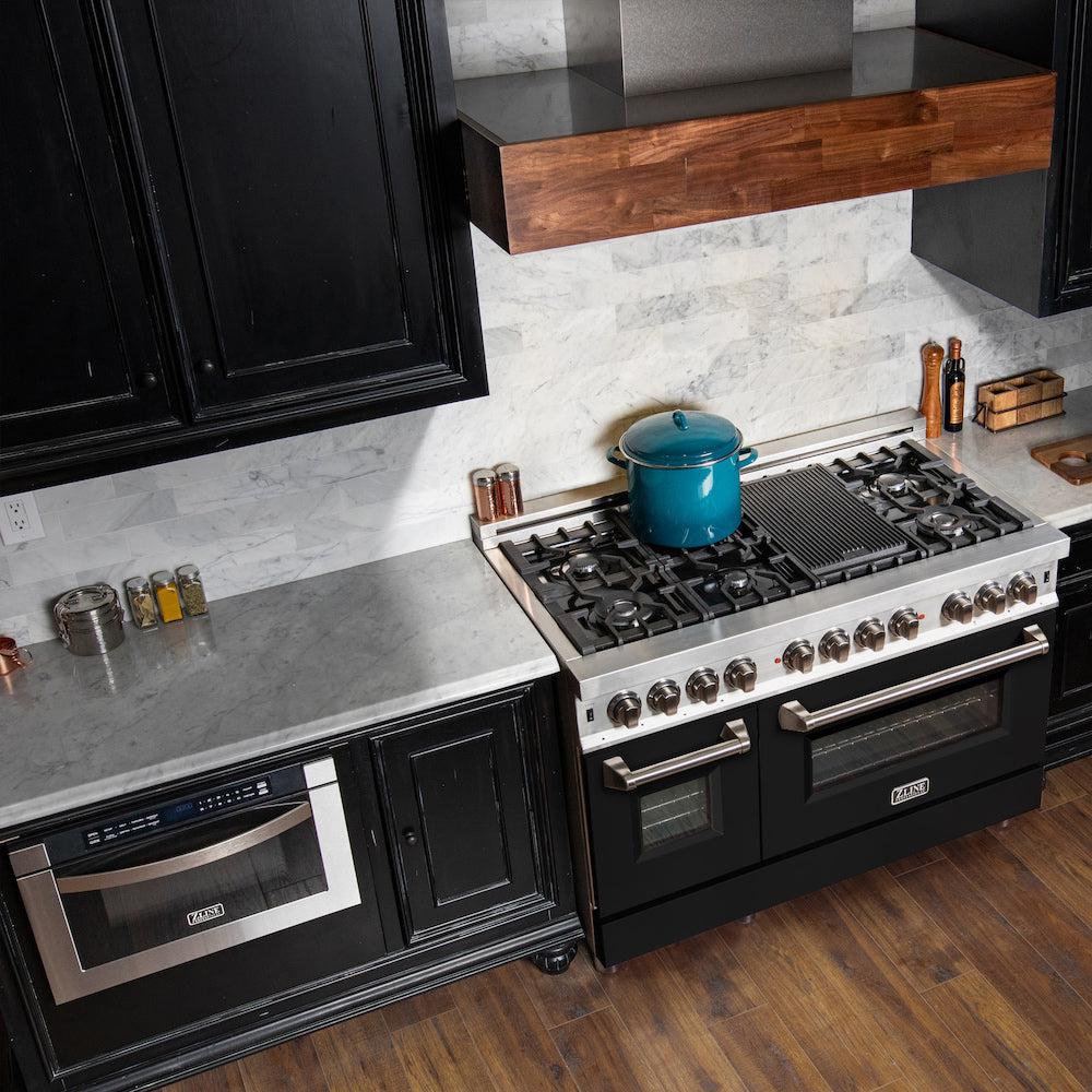 ZLINE 48-Inch 6.0 cu. ft. Dual Fuel Range with 7-Burner Gas Cooktop & 2 Electric Ovens - Stainless Steel with Black Matte Doors (RA BLM 48) - Perfect for Professional Home Kitchens & Gourmet Cooking