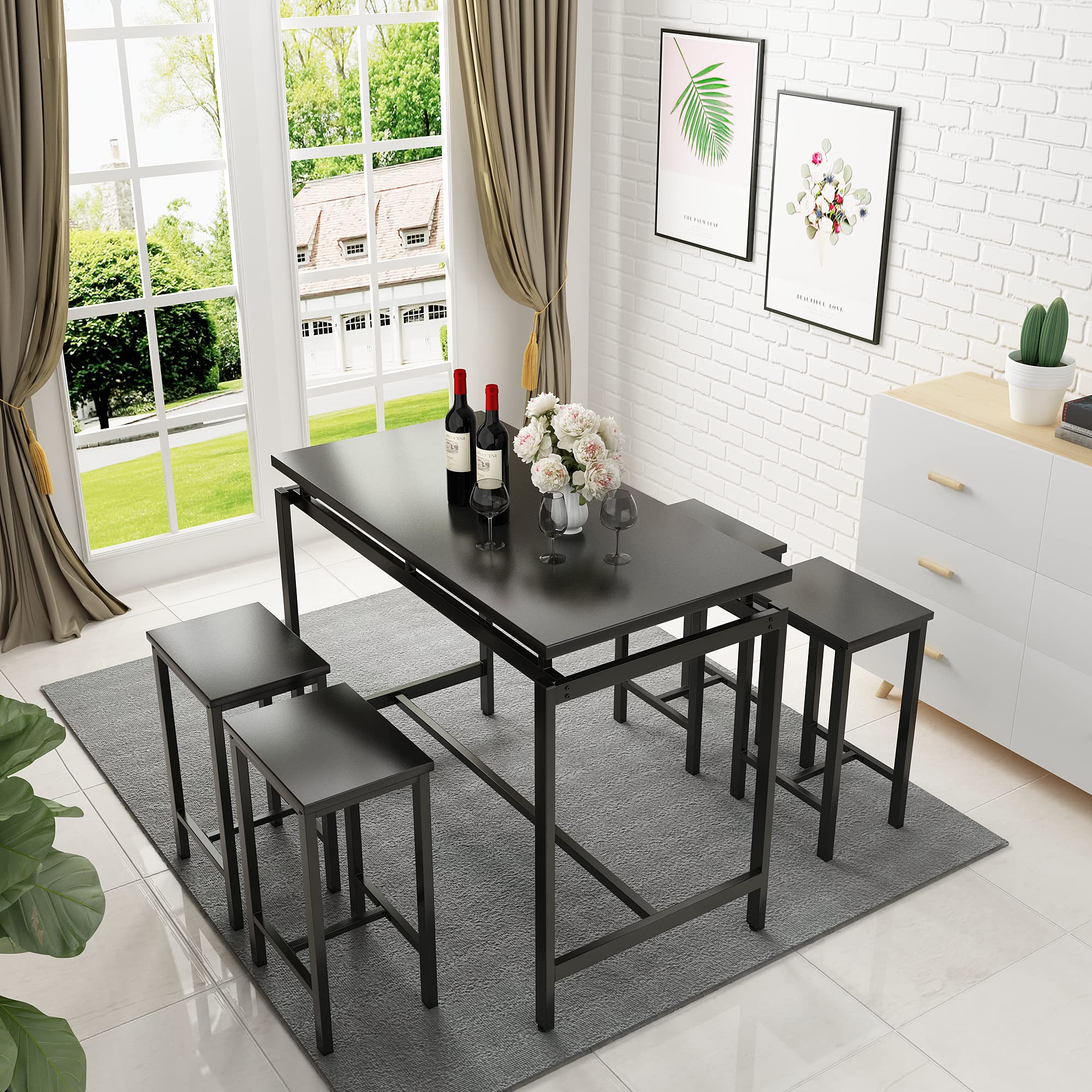 AWQM 5-Piece Modern Dining Table Set with 4 Chairs - Kitchen Breakfast Bar Table & Stool Set for Pub, Living Room, Breakfast Nook - Easy Assembly Home Furniture for Small Spaces & Apartments