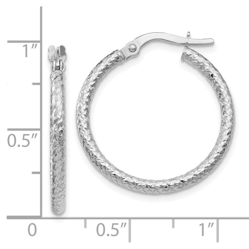 10K White Gold Polished & Textured Hinged Hoop Earrings - Elegant Everyday Jewelry for Women | Perfect for Work, Parties & Special Occasions