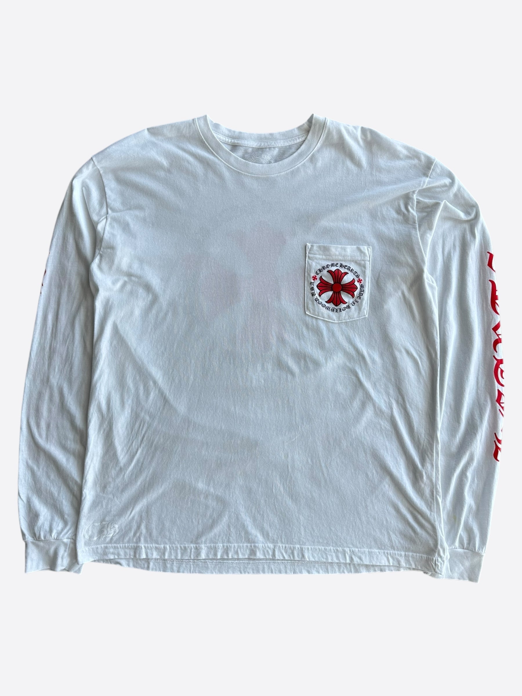 Chrome Hearts White & Red Cross Logo Long Sleeve T-Shirt for Men | Gothic Streetwear Fashion | Perfect for Concerts, Parties & Casual Outfits