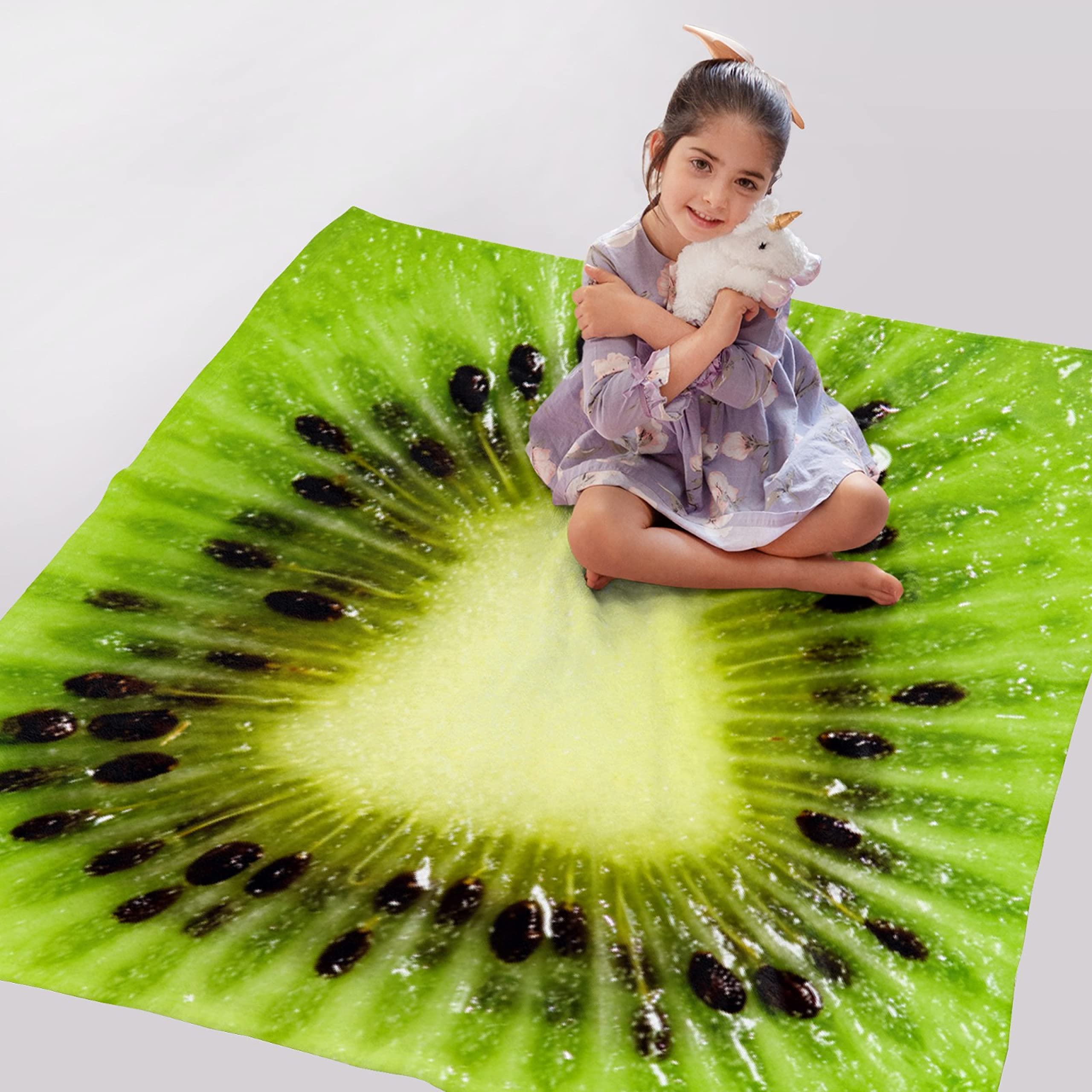 Premium Kiwi Fruit Plush Fleece Blanket - Ultra Soft Flannel Throw for Kids, Women & Toddlers - Lightweight All-Season Bedding Decor (90