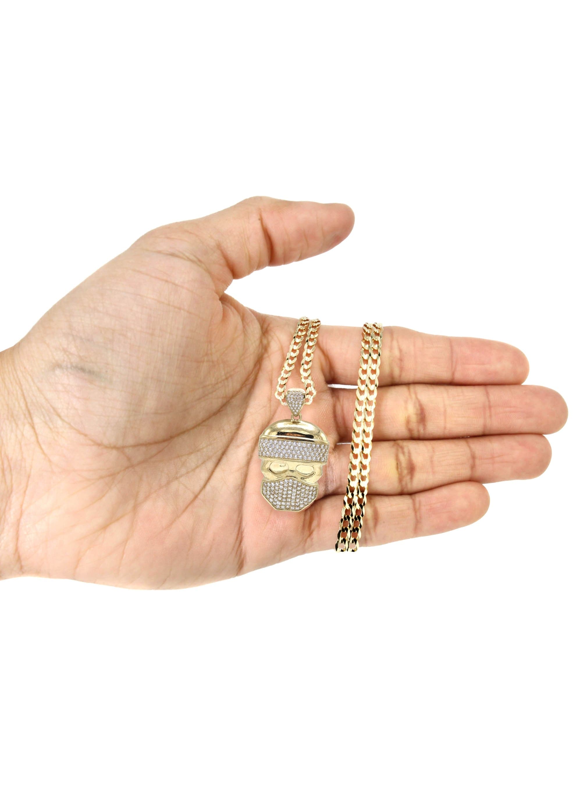 10K Yellow Gold Skull Bandit Necklace for Men - 20 Grams Solid Gold Gothic Punk Jewelry - Perfect for Biker, Rocker, and Halloween Costume Accessories