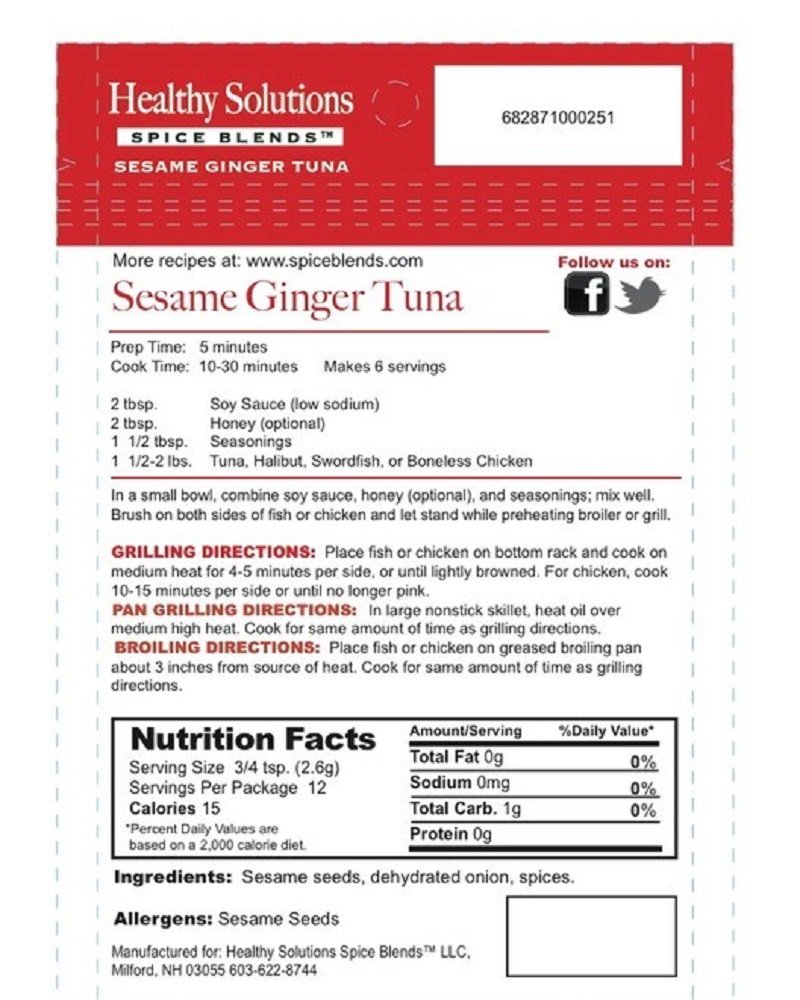 Healthy Solutions Spice Blends - Organic Sesame Ginger Tuna Seasoning | Premium Asian-Inspired Spice Mix for Grilled Tuna, Sushi & Stir Fry | Gluten-Free & Non-GMO