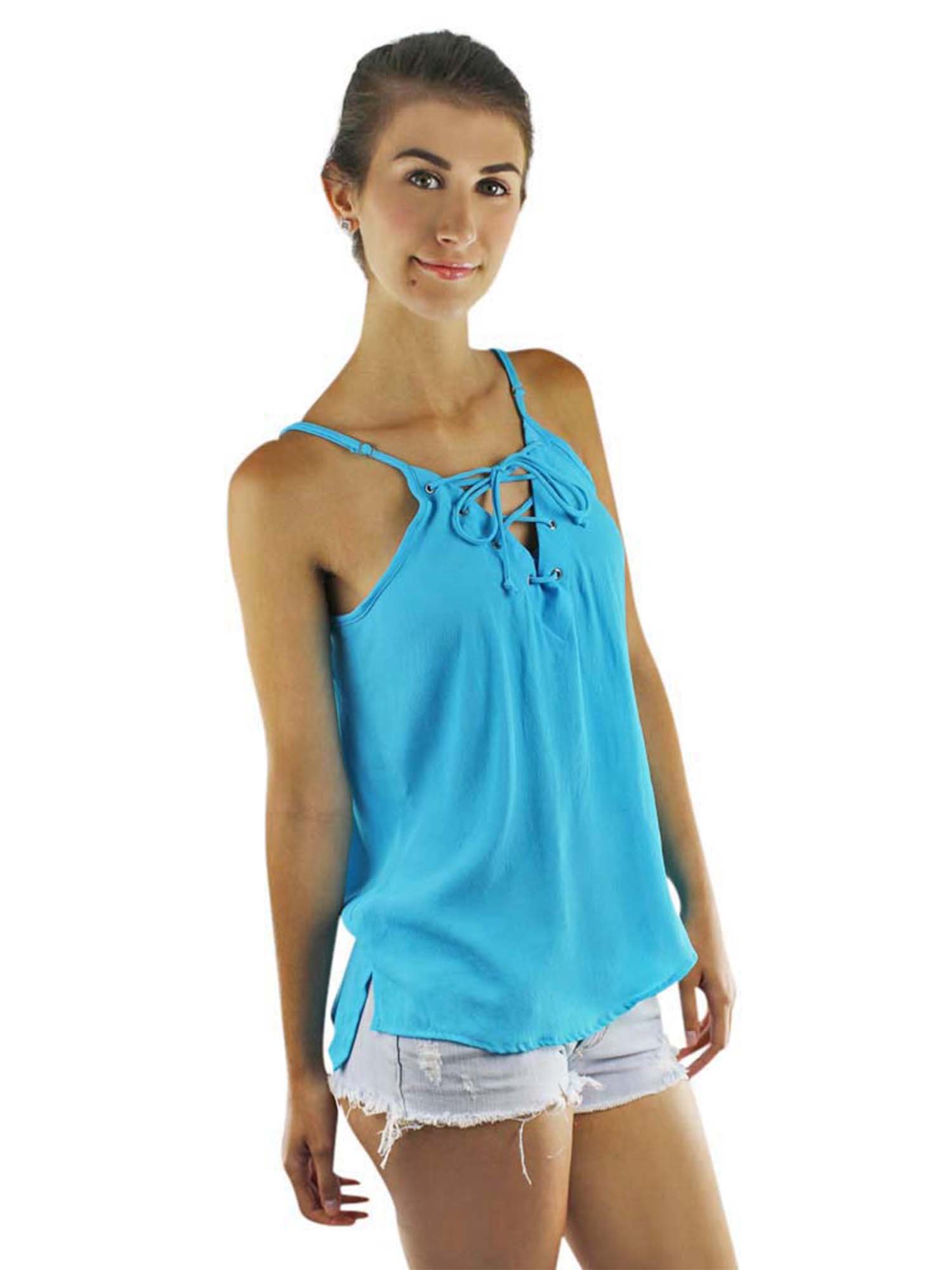 Luxury Divas Sleeveless Lace-Up Tank Top for Women - Sexy Summer Crop Top with Adjustable Straps | Perfect for Beach, Party & Date Night Outfits