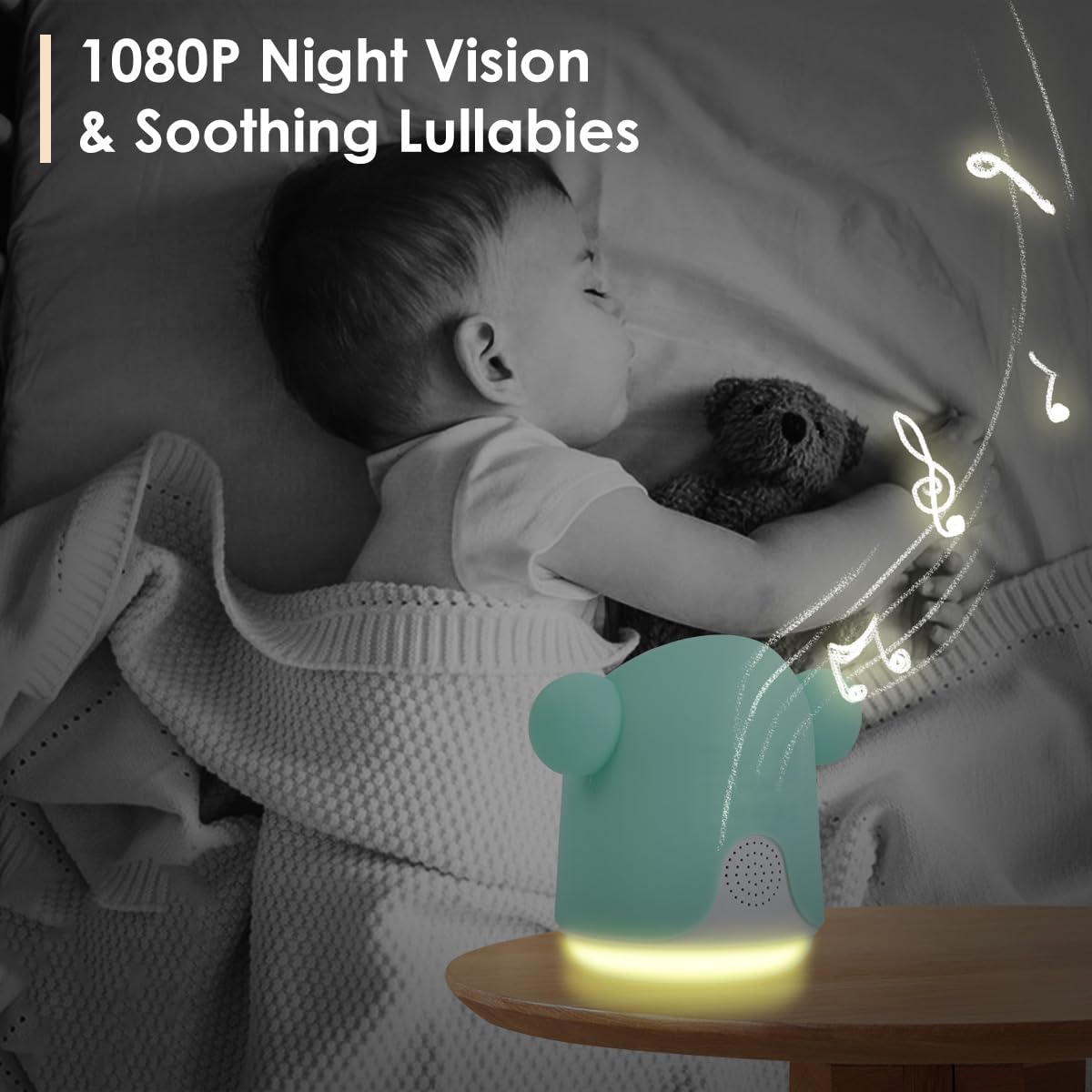 **1080P WiFi Baby Monitor with Camera & Audio - Smartphone App Control, Night Vision, 4.3” Screen, 2-Way Talk, Temperature & Humidity Sensor, Lullabies, Motion & Cry Detection for iOS/Android - Perfect for Nursery, Travel & Home Security**