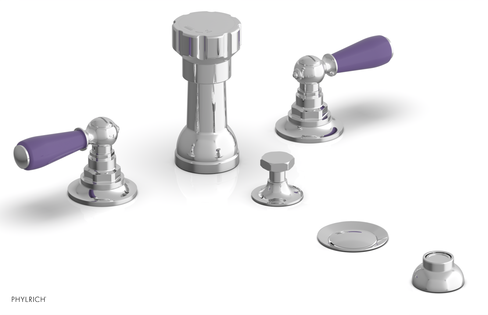 Jamestown 4-Hole Bidet Faucet Set with Lever Handles & Purple Accents - 165 61 - Perfect for Modern Bathroom Upgrades & Hygienic Living