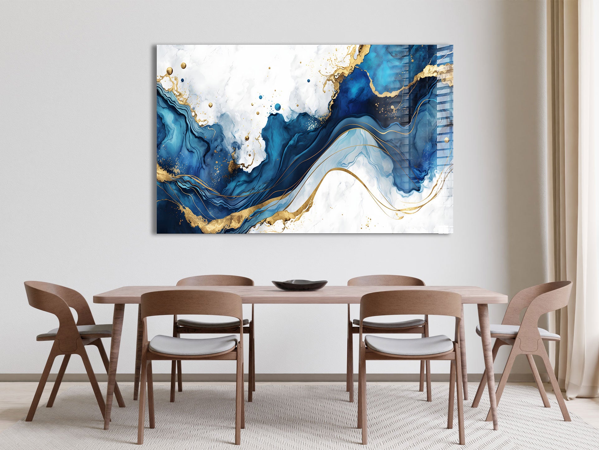 White & Blue Abstract Wall Art - Modern Canvas Painting for Living Room, Bedroom & Office Decor | Perfect for Home & Office Interior Design