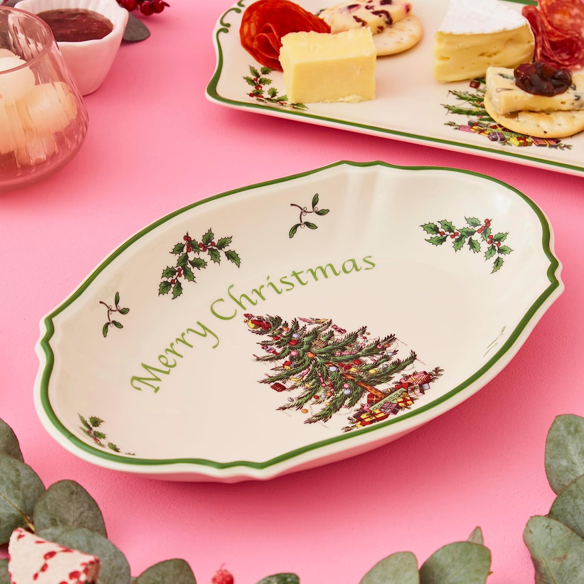 Portmeirion Spode Christmas Tree Oval Festive Serving Tray - 6-Inch Rectangular Earthenware Holiday Tableware | Microwave, Dishwasher & Oven Safe | Perfect for Christmas Parties, Holiday Entertaining & Seasonal Decor
