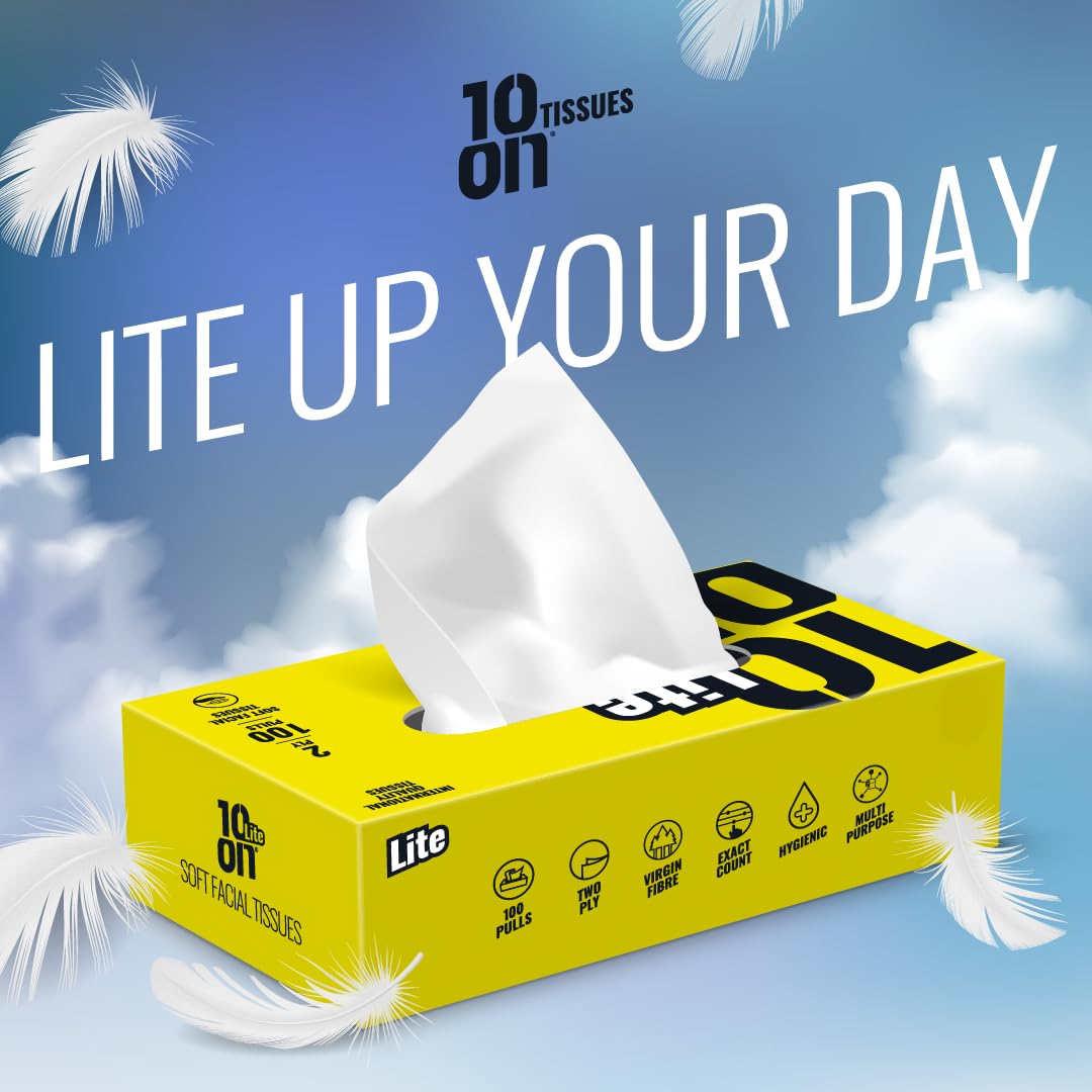 Premium 2-Ply Lite Soft Facial Tissues - 100 Count Box (18x20cm) | Gentle for Nose & Skin | Home, Office & Travel Essentials