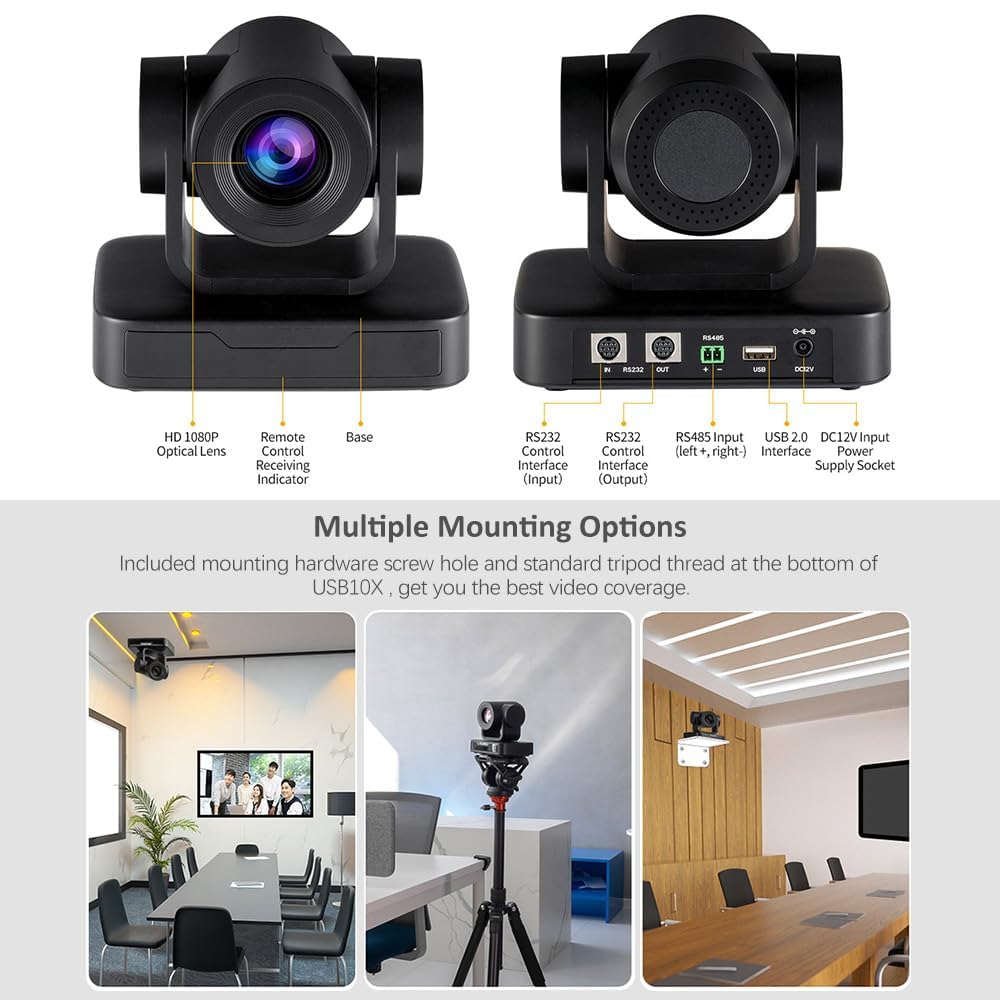 Cousopo PTZ Camera 1080P HD Video Conference Webcam with 10X Optical Zoom, USB Plug and Play for Teleconferencing, Live Streaming, Broadcasting, Online Meetings & Remote Learning