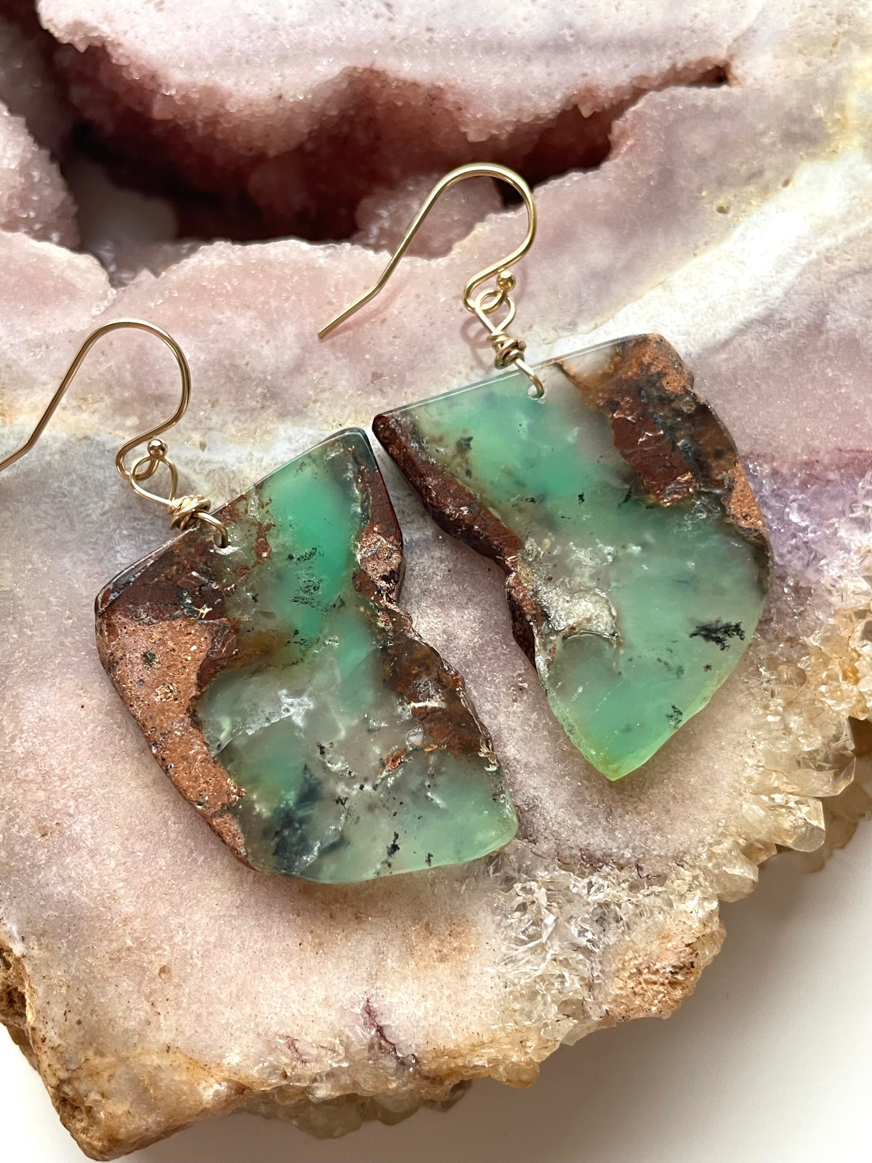 Green Chrysoprase Gold Filled Statement Crystal Gemstone Earrings - Elegant Dangle Earrings for Women, Perfect for Parties, Weddings & Special Occasions