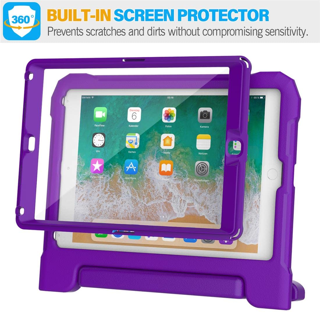 SUPLIK Shockproof Kids Case for iPad 5th/6th Gen (9.7 inch 2017/2018), iPad Air 1/2 & Pro 9.7 - Durable Protective Cover with Handle Stand & Screen Protector - Purple | Perfect for School, Travel & Home Learning