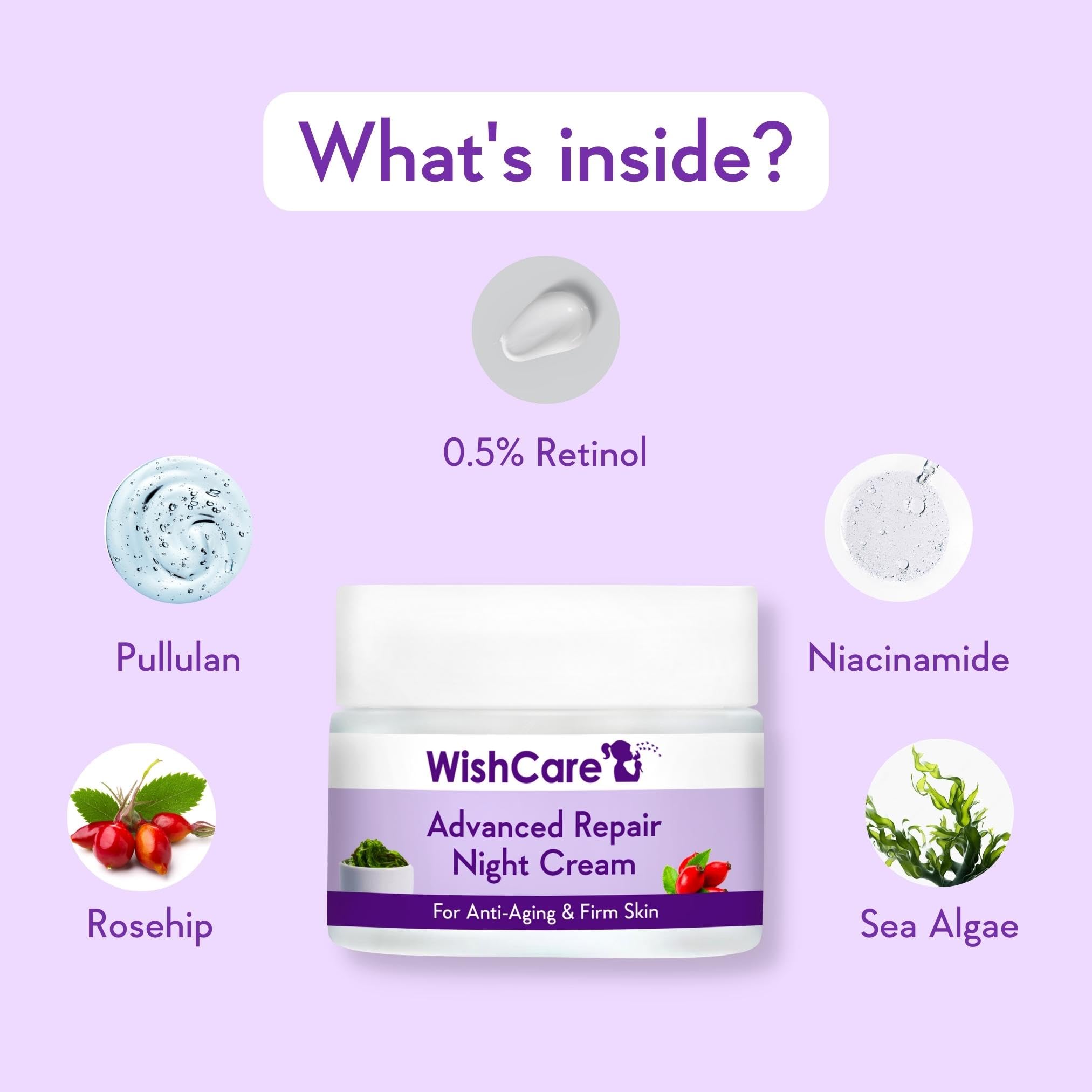 WishCare Collagen Boosting Advanced Repair Night Cream with Retinol, Niacinamide & Natural Oils - Anti-Aging, Firming & Plumping Face Moisturizer - 50g - Perfect for Nighttime Skincare Routine & Dry Skin Care