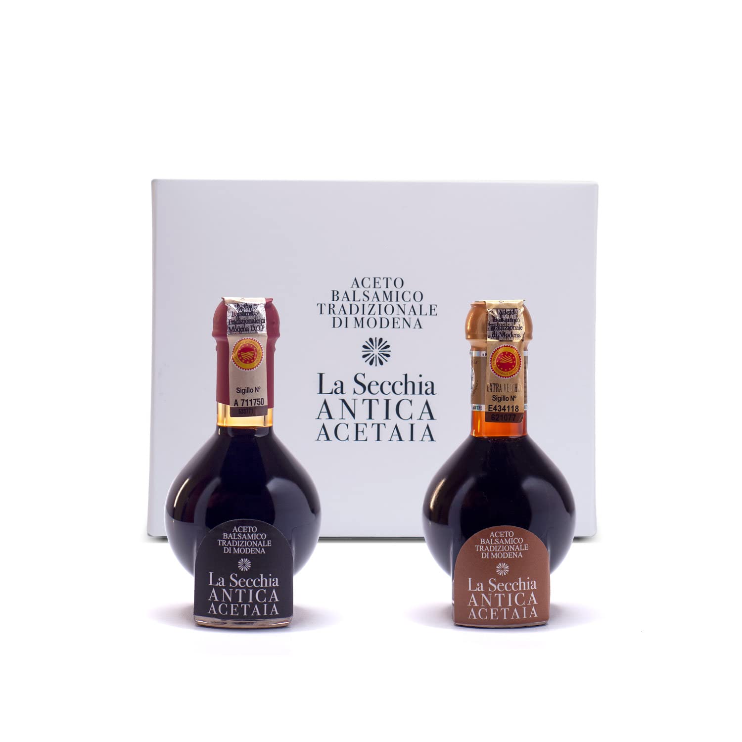 Premium Aged Traditional Balsamic Vinegar of Modena DOP - Duetto Set (20 & 35 Years) - 2x100ml Bottles with Glass Dosing Cap - Perfect for Gourmet Cooking, Salad Dressings & Gift Giving
