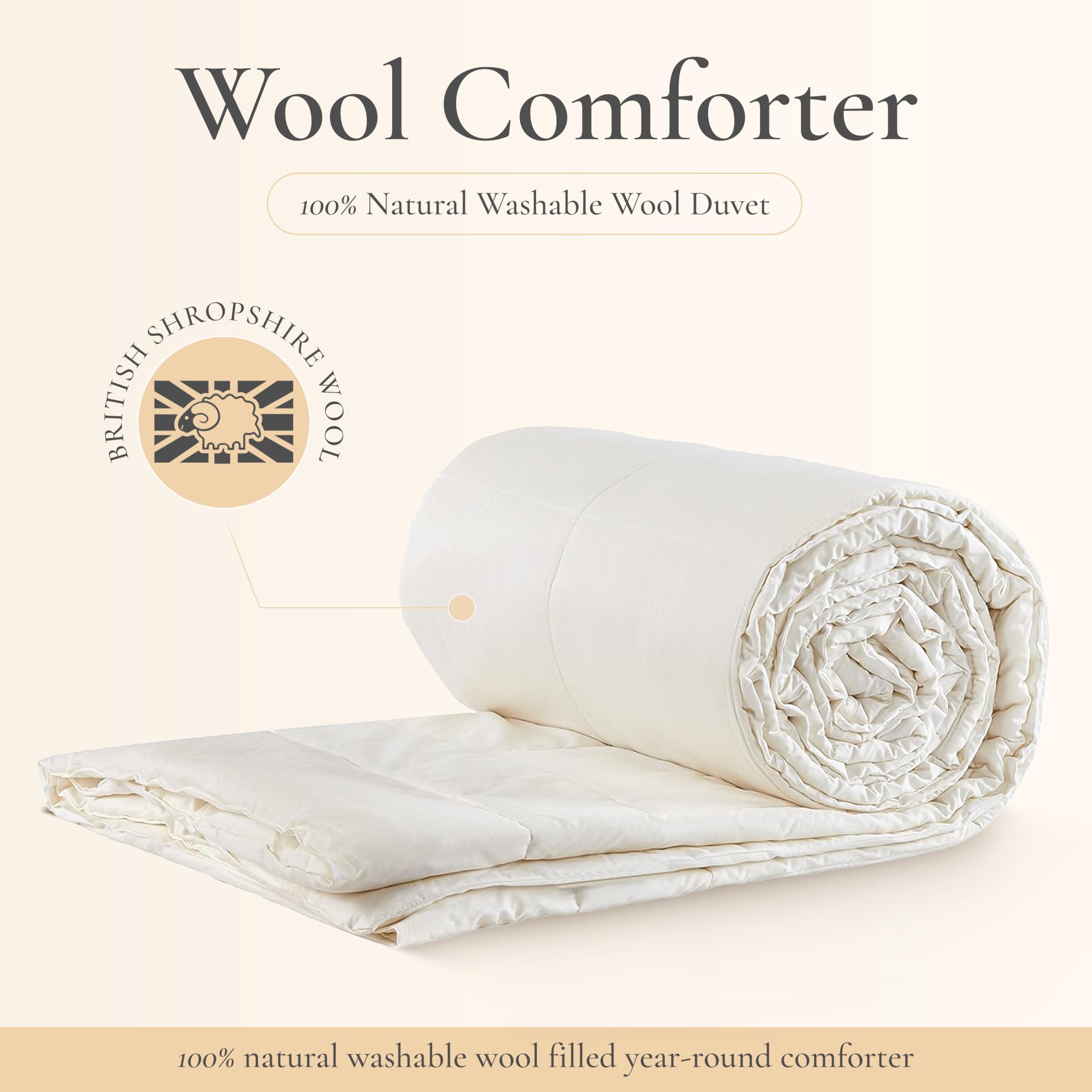 Sleep & Beyond myComforter 270TC 100% Natural Washable Wool Filled Bed Comforter - All Season Warm & Cooling - Ultra Soft Organic Cotton Cover - Noiseless - Ivory - Crib Size 35x53 Inches - Perfect for Nursery, Baby Bed & Co-Sleeping