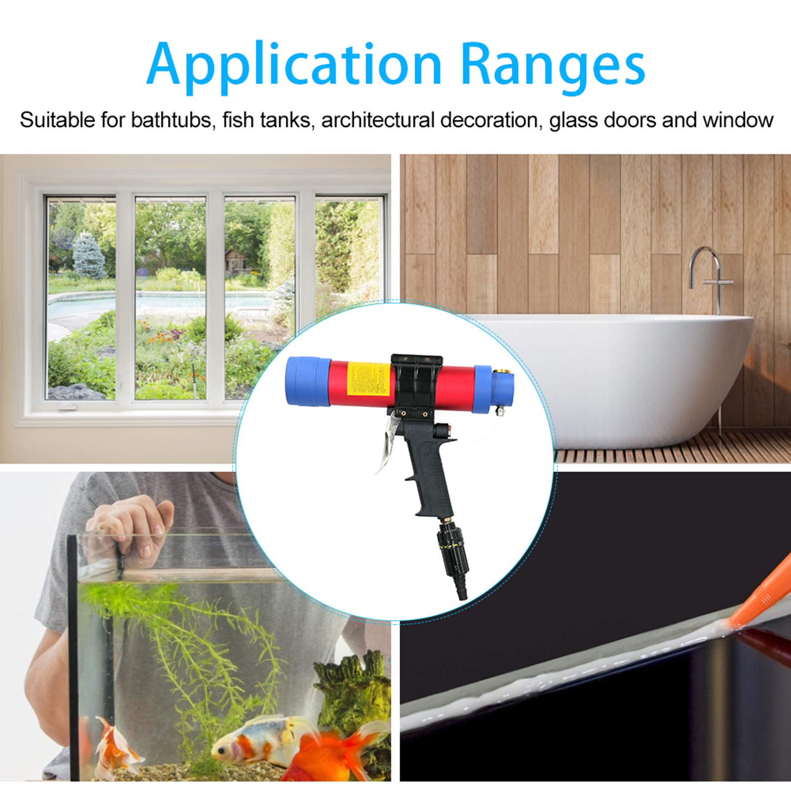 **Pneumatic Caulking Gun - Adjustable Air-Powered Sealant Gun for Glass Glue & Caulk Cartridges (310ML) - Durable Aluminum Construction - Ideal for Home Repairs, Window Sealing & DIY Projects**