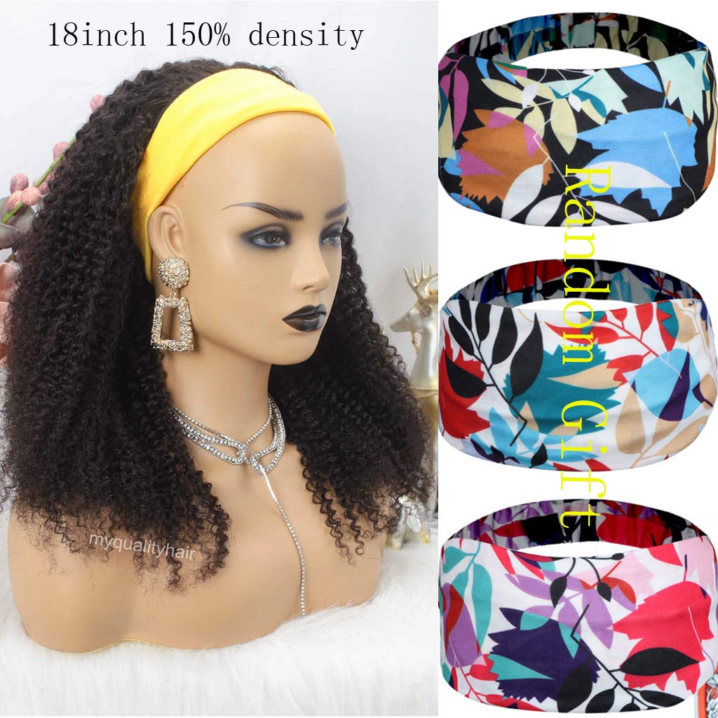 Afro Kinky Curly Human Hair Wig - Glueless No Lace Front Half Wig 150% Density Brazilian Virgin Hair Machine Made 14 Inch Large - Perfect for Cosplay, Daily Wear & Protective Hairstyles