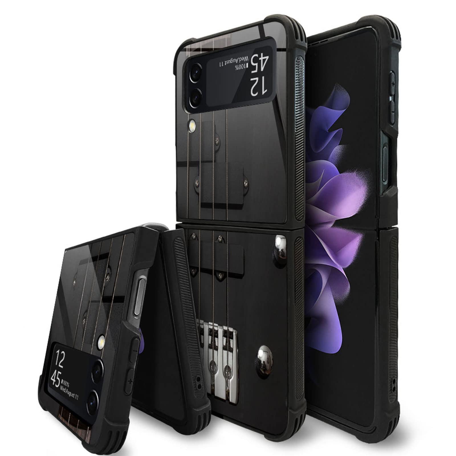 CARLOCA Shockproof Hard Acrylic Case for Samsung Galaxy Z Flip 3 5G - Guitar Bass Strings Black Graphic Design | Anti-Scratch Protective Cover | Perfect for Music Lovers & Daily Use