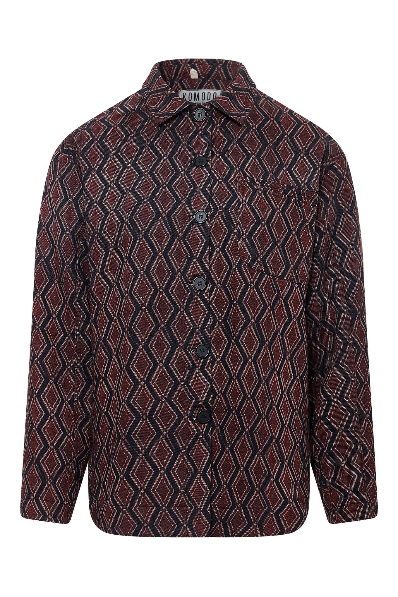 Gina Women's Organic Cotton Overshirt - Batik Diamond Print Long Sleeve Button Down Shirt | Eco-Friendly Casual Wear for Spring & Fall | Perfect for Office, Travel and Outdoor Activities