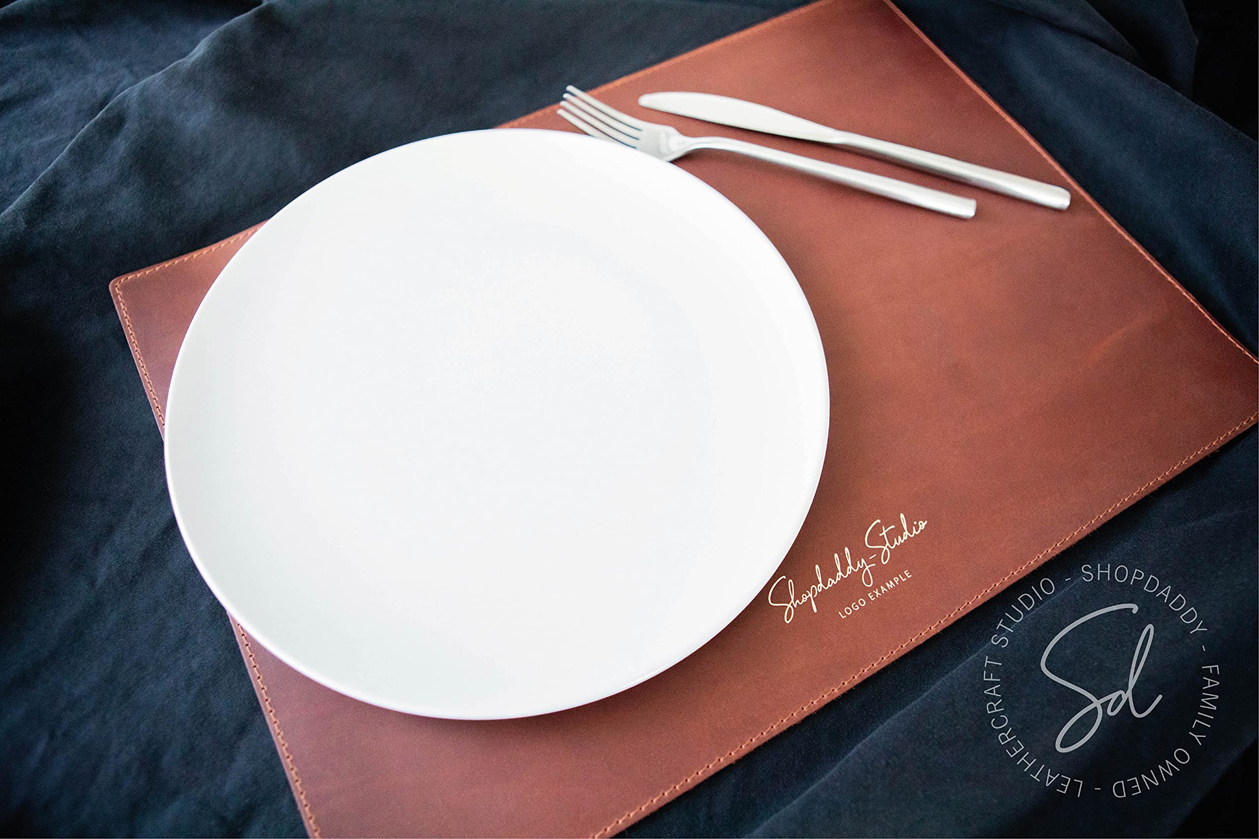 Brown Leather Placemats with Stitching - Heat Resistant Table Mats Set for Dining, Rustic Farmhouse Decor, Washable & Durable Plate Mats for Everyday Use, Dinner Parties & Holiday Tablescapes