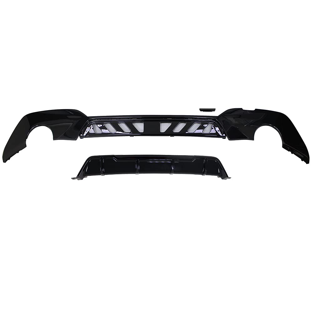 IKON MOTORSPORTS Rear Diffuser for 2019-2022 BMW G20 3 Series - Gloss Black Rear Bumper Lip Spoiler with 4 Blade Round Exhaust Tip | Performance Upgrade & Stylish Enhancement for BMW 3 Series Sedan