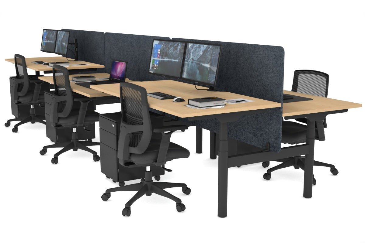 Flexi Premium Height Adjustable 6-Person H Bench Workstation - Black Frame [1200L x 800W with Cable Management] - Ideal for Office, Coworking Spaces & Home Offices
