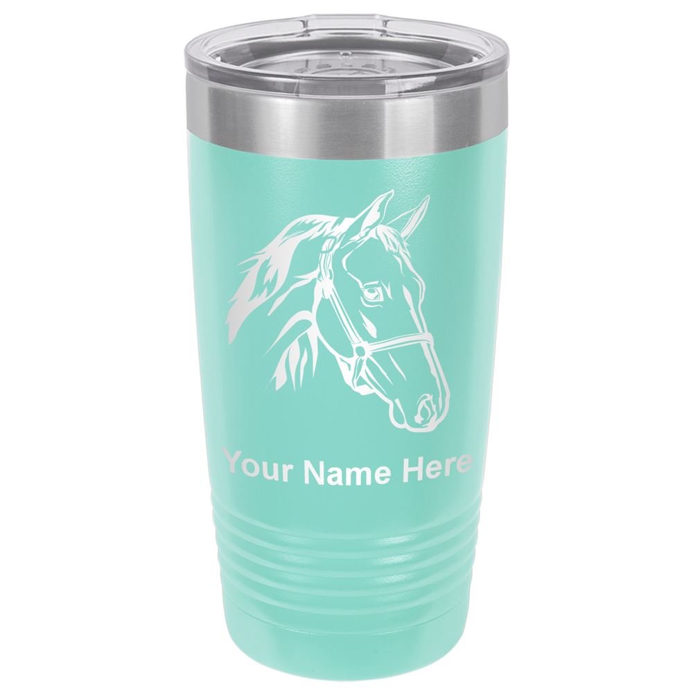 LaserGram 20oz Vacuum Insulated Stainless Steel Tumbler Mug with Horse Head Design - Custom Engraved Personalized Gift for Coffee, Tea & Cold Drinks - Perfect for Office, Travel & Outdoor Activities (Teal)