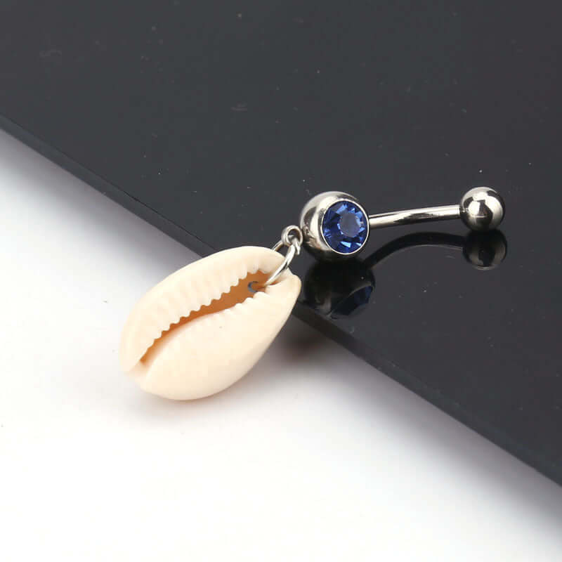 14G Seashell Dangle Navel Belly Ring Piercing Jewelry - Ocean Wave Design for Women | Perfect for Beach Parties, Summer Fashion & Body Piercing Enthusiasts | XBC76