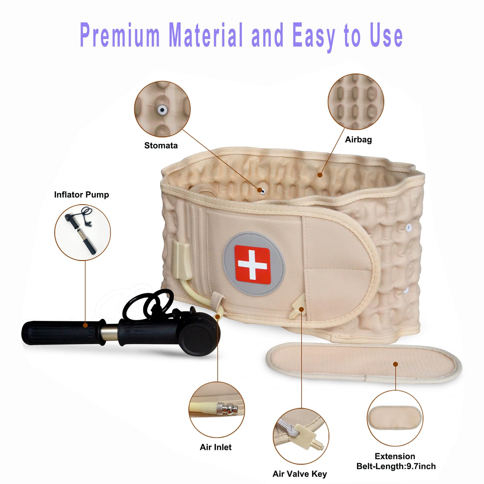 Decompression Back Belt for Lower Back Pain Relief - Spinal Air Traction Belt with Lumbar Support, Adjustable Waist 29-49 inches - Ideal for Office Workers, Drivers & Post-Surgery Recovery