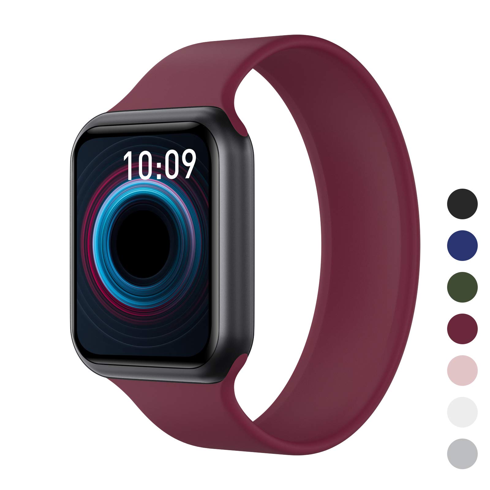 Solo Loop Strap for Apple Watch Series 6/5/4/3/2/1/SE - Soft Silicone Band Compatible with 38mm 40mm 42mm 44mm - No Clasp Waterproof Sport Watch Band for Women & Men - Perfect for Running, Swimming & Everyday Wear