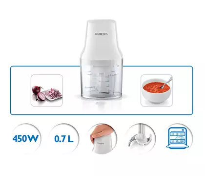 Philips Daily Collection 450W Food Chopper - Compact & Powerful for Chopping Vegetables, Nuts & Herbs - Perfect for Meal Prep & Cooking