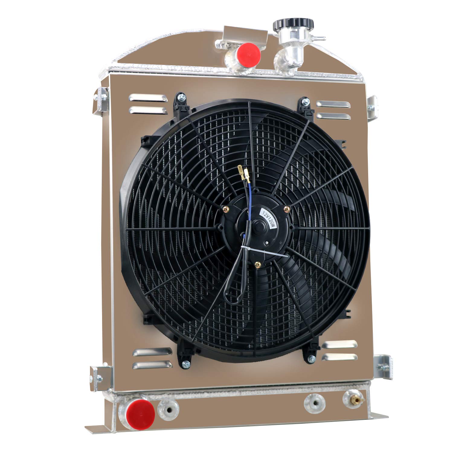 ALLOYWORKS 4 Row High Performance Aluminum Radiator with Shroud Fan & Relay Kit - Compatible with 1928-1931 Ford Model A (1928,1929,1930,1931) - Perfect for Classic Car Restoration & Hot Rod Upgrades