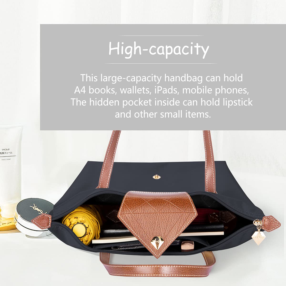 Stylish Waterproof Nylon Tote Bag for Women - Work, Travel & Shopping