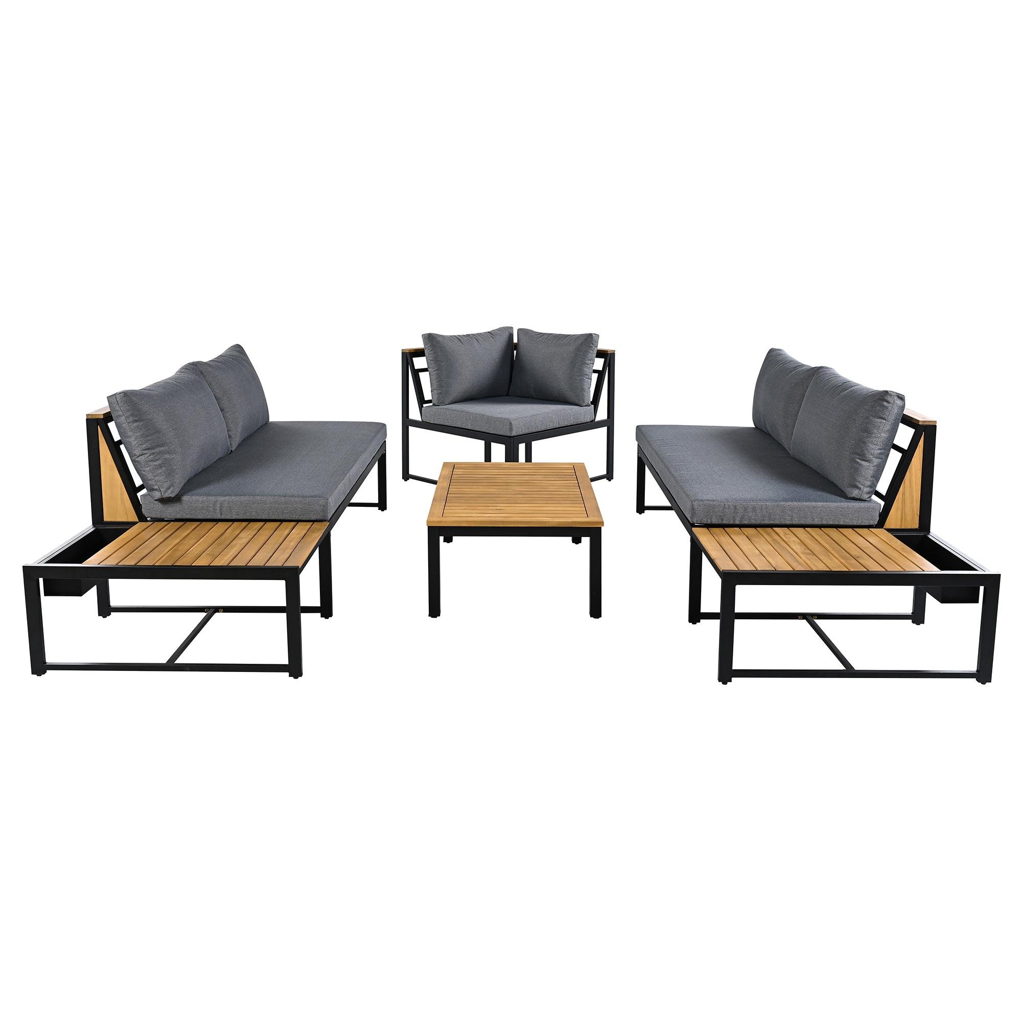 4-Piece Outdoor Patio Furniture Set with Loveseats & Waterproof Cushions - Durable Iron Wood Design for Garden, Backyard, Poolside - Perfect for Relaxing, Entertaining & Outdoor Dining