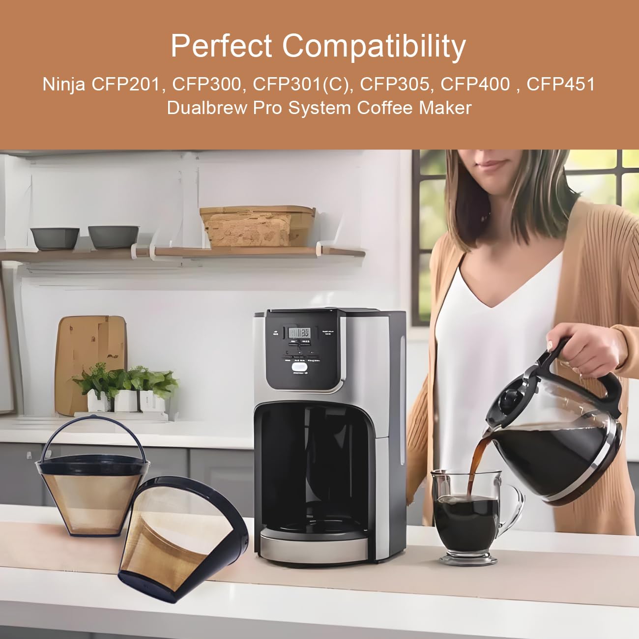 2Pcs Reusable No.4 Cone Coffee Filters - Compatible with Ninja & Cuisinart Coffee Makers | Eco-Friendly Stainless Steel Mesh Brewer Replacement | Perfect for Home, Office and Camping Use