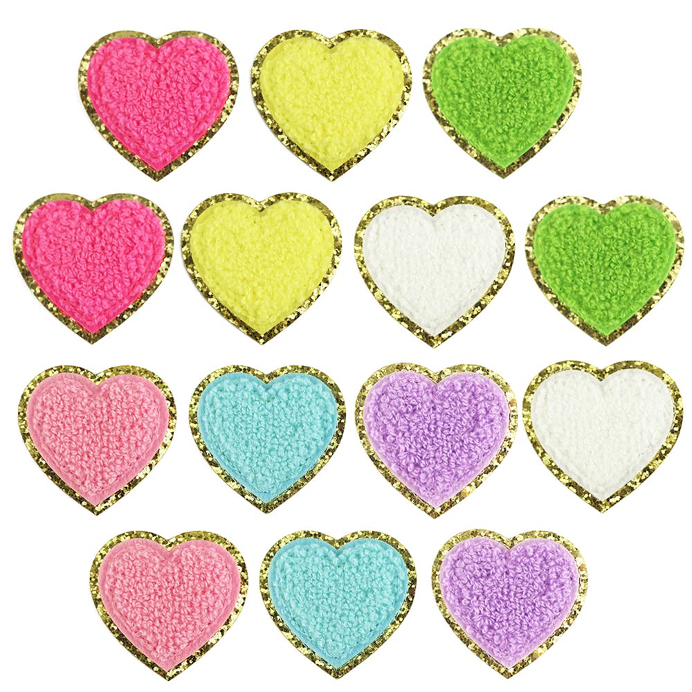 PLANTURECO Happy Face Heart Iron-On Patches - 14 Pack DIY Clothing Patches for Jackets, Jeans, Hats & Backpacks - Cute Fabric Appliques for DIY Crafts, Denim Repair & Fashion Customization