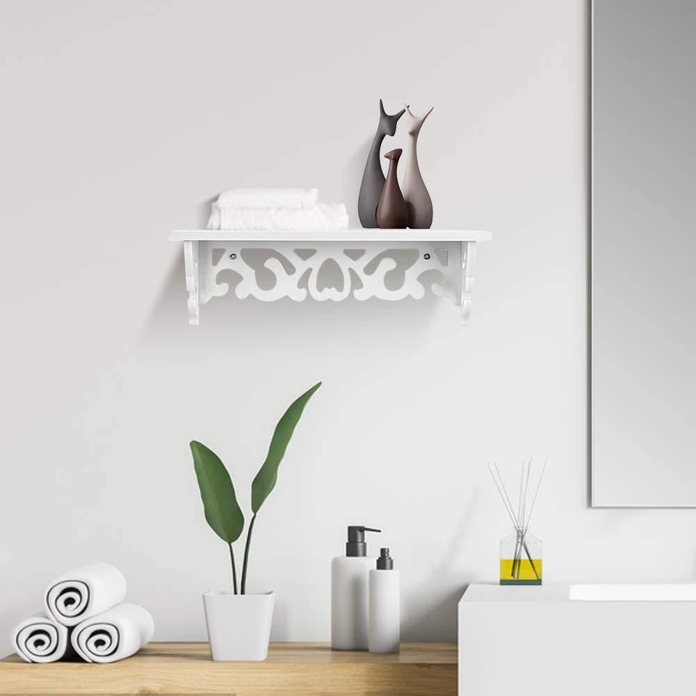 GOTOTOP White Floating Shelf - Modern Wooden Wall Mounted Shelf with Carved Cutout Design, Chic Filigree Storage Rack for Home Decor - Perfect for Living Room, Bedroom, Study, Kids Room & Office Organization