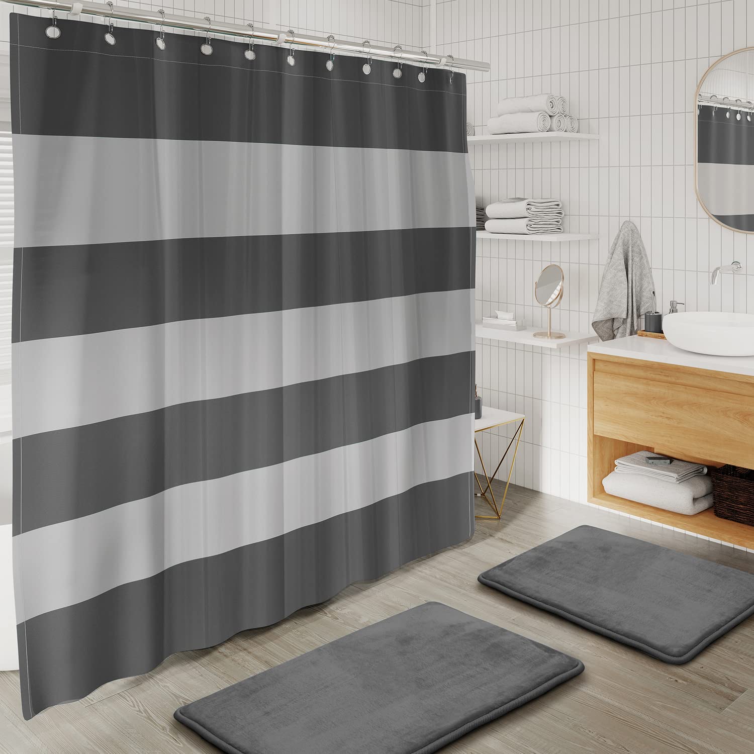 Clara Clark 23PC Gray Bathroom Set - Shower Curtain & Accessories for Modern Bathrooms